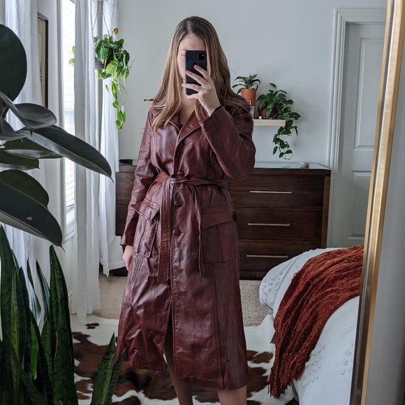 Vintage Faux Leather Trench Coat - Picture 4 of 13